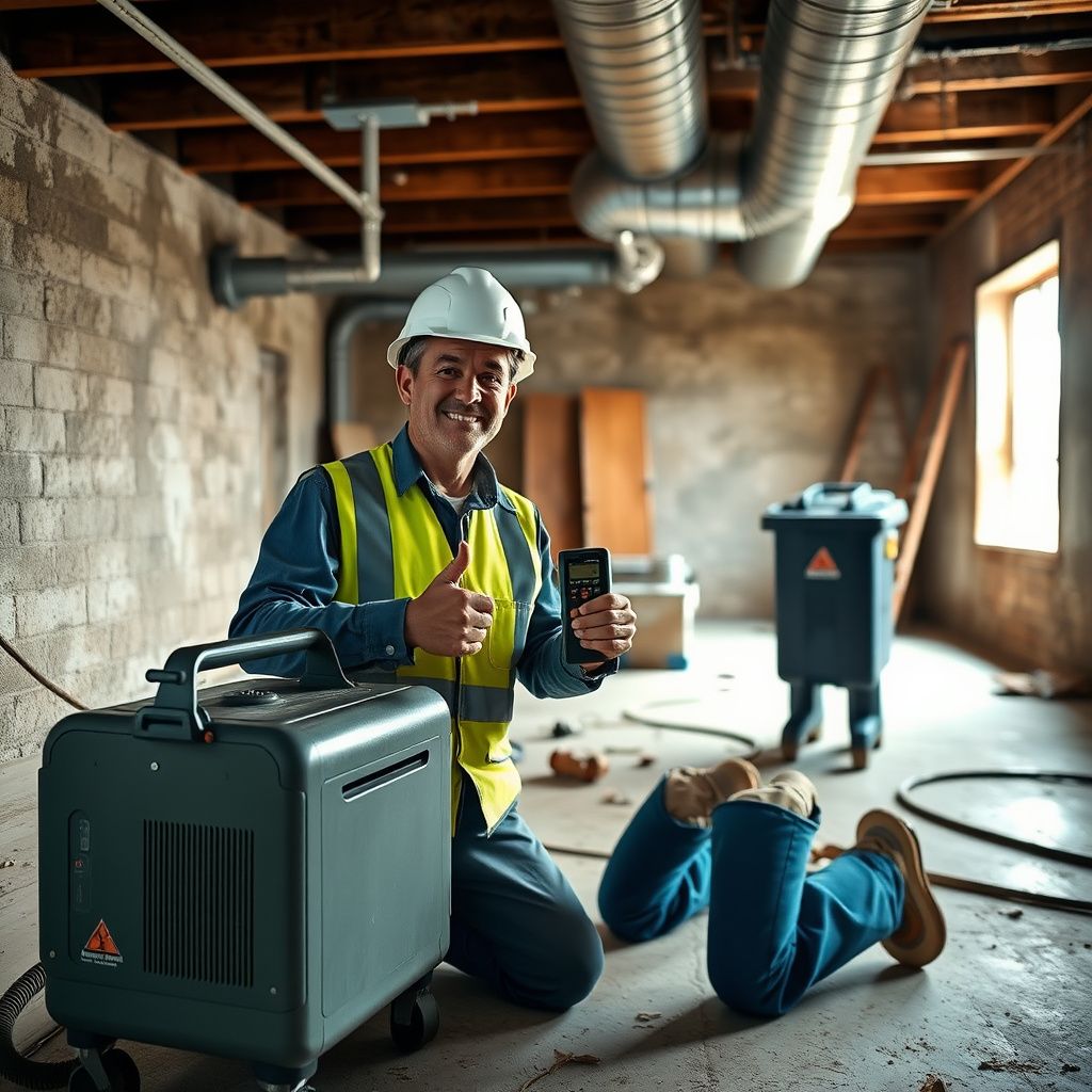 A team of IICRC-certified mold remediation technicians preparing equipment inside a Brenham residential property.