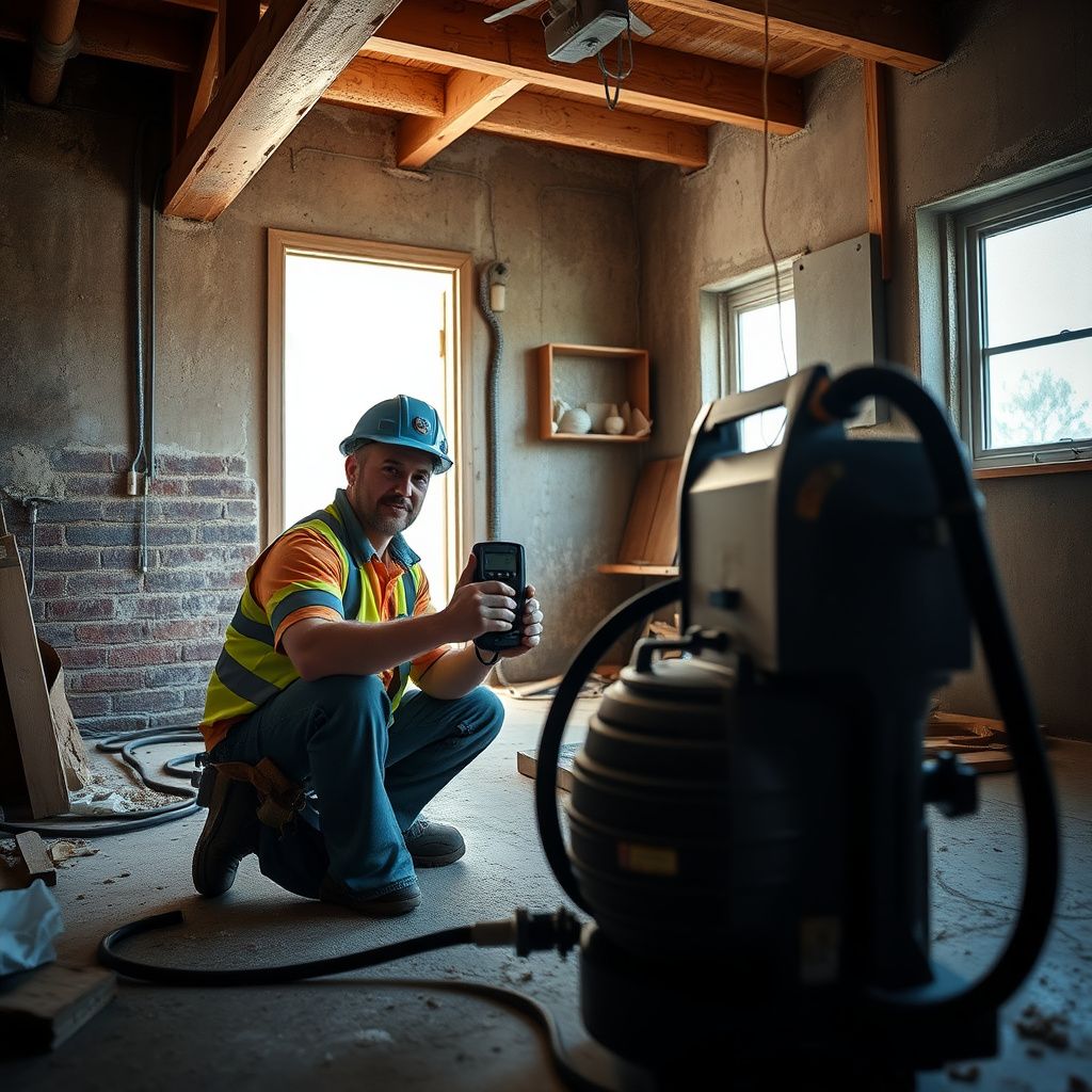 A Summit Shield Mold Removal technician explaining the remediation process and safety protocols to a concerned homeowner in a clean, post-remediation room in Hearne.