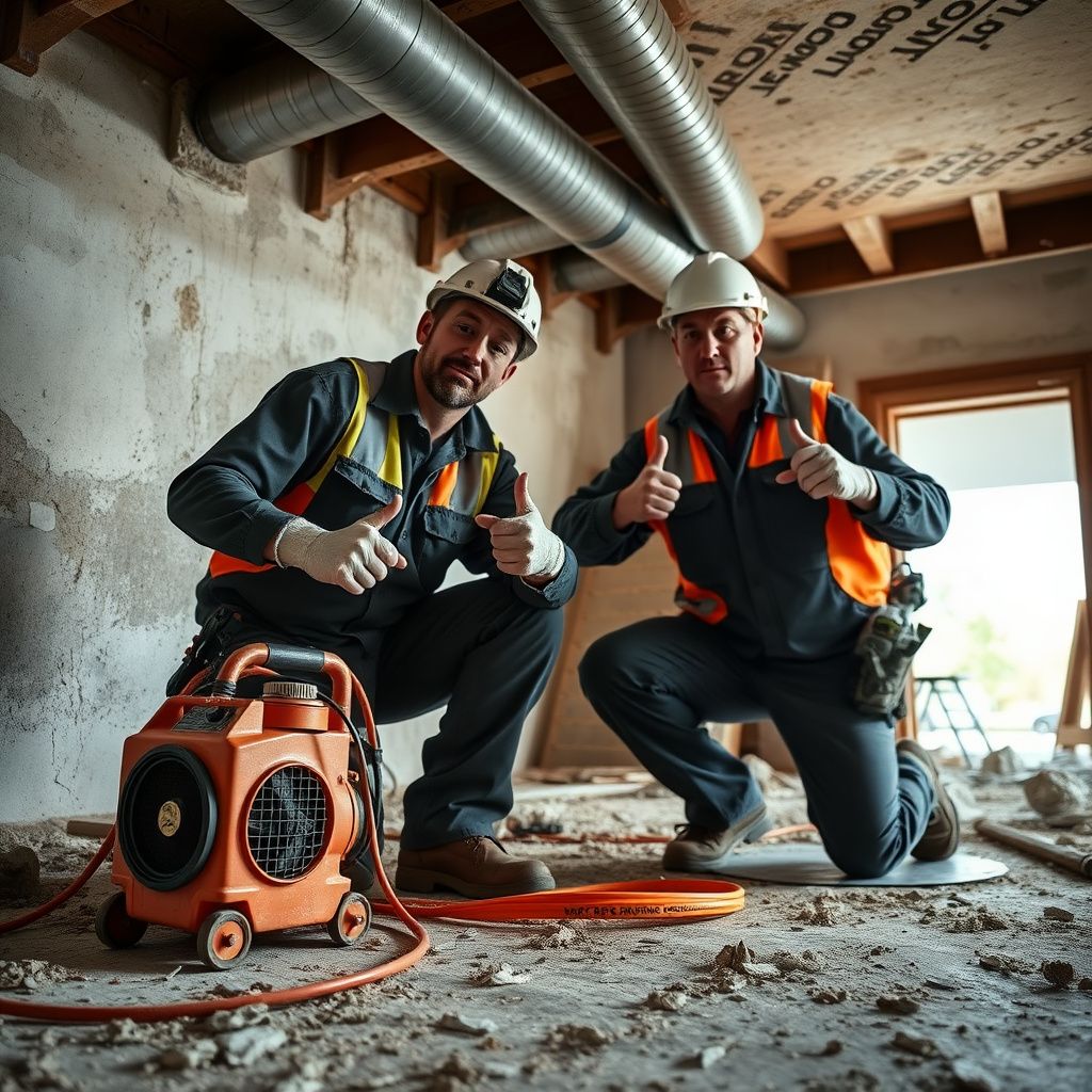 A certified mold remediation technician in Caldwell, Texas, conducting a final air quality test after completing a mold removal project in a residential attic.